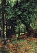 William Stott of Oldham Study of sun shining through trees-Concarneau